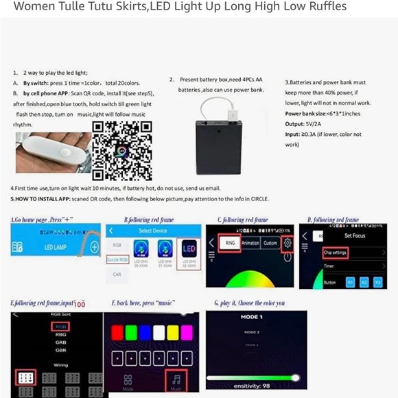 Women Tulle Tutu Skirts,LED Light Up Long High Low Ruffles ,1*4AA battery - Picture 3 of 3